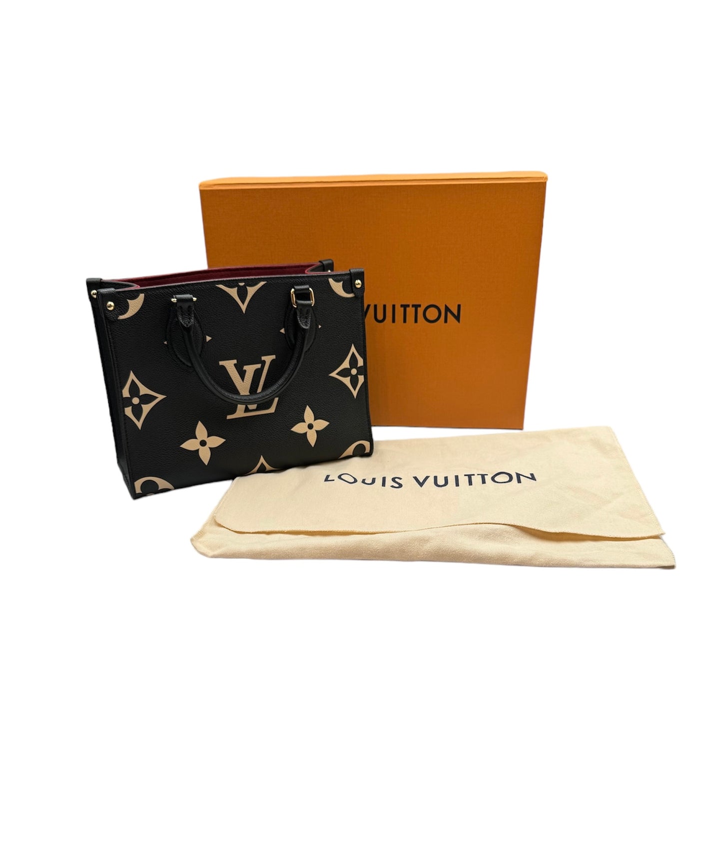 ルイ・ヴィトンLOUIS VUITTON バイカラーモノグラム・アンプラントレザー オンザゴーPM ブラックベージュ M45659